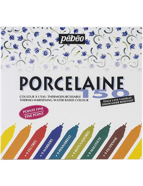 PEBEO Porcelaine 150, Assorted China Paint Fine Tip Markers, 9-Pack