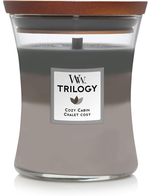 WoodWick | Hourglass Scented Trilogy Candle with Pluswick Innovation | Cozy Cabin  - 1
