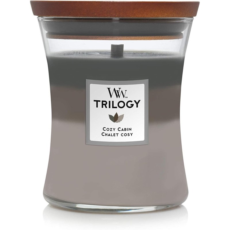 WoodWick | Hourglass Scented Trilogy Candle with Pluswick Innovation | Cozy Cabin  - 1