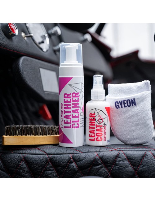 GYEON quartz LeatherSet Mild - Interior Detail Kit - Includes Leather Brush - Easy to Use Ceramic Leather Protection - Natural