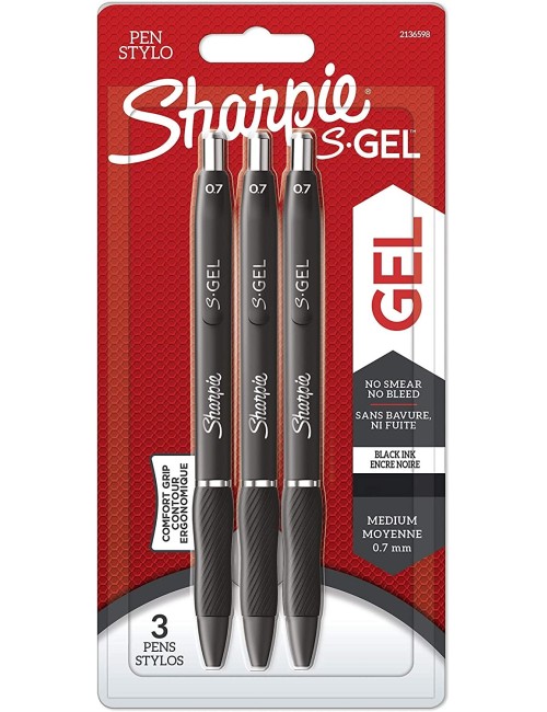 Sharpie S-Gel | Gel Pens | Medium Point (0.7mm) | Black Ink | 3 Count