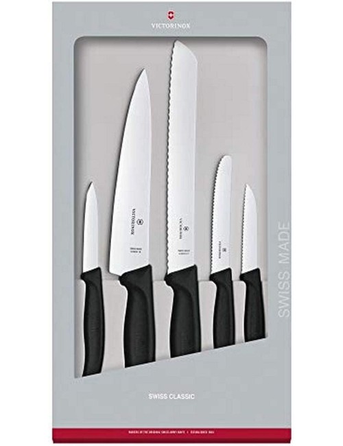 Victorinox Swiss Classic Kitchen Knife Set, 5 Pieces - Paring Knives, Utility Knife, Carving Knife and Bread Knife - Black