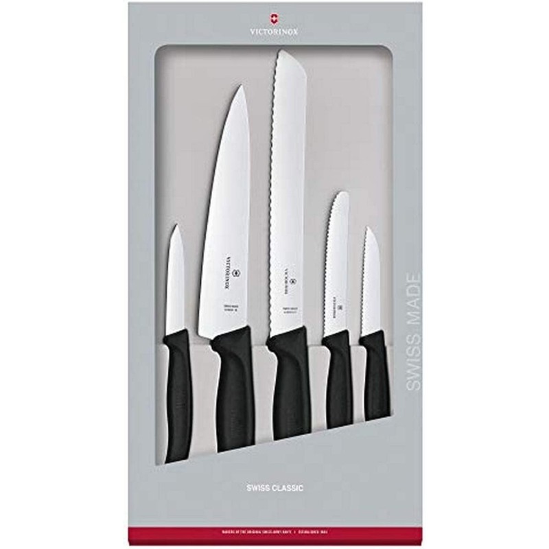 Victorinox Swiss Classic Kitchen Knife Set, 5 Pieces - Paring Knives, Utility Knife, Carving Knife and Bread Knife - Black