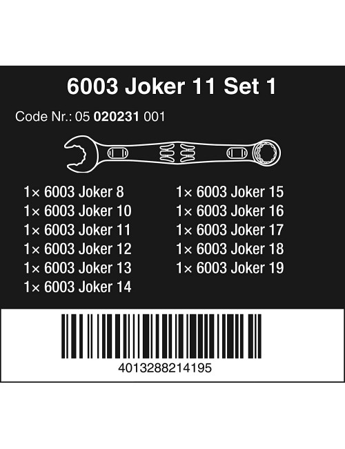 Wera 05020231001 6003 Joker 11 Set 1 Combination Wrench Set, 11 Pieces