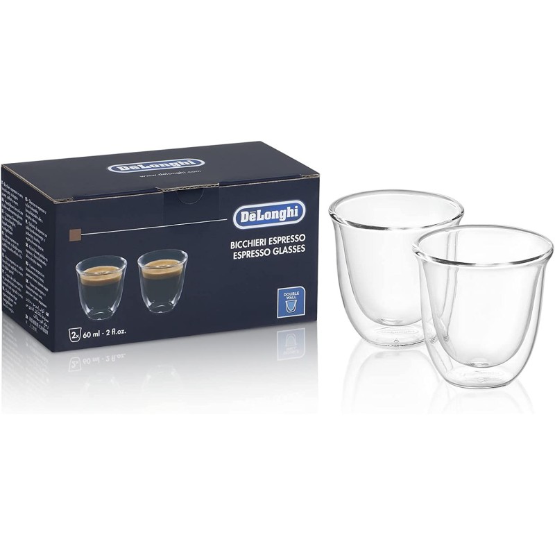 De'Longhi DeLonghi Double Walled Thermo Espresso Glasses, Set of 2, Regular, Clear