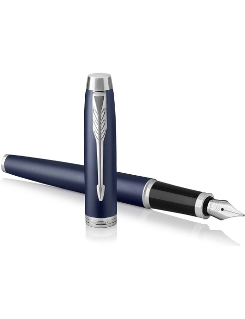 Parker IM Fountain Pen, Black Lacquer Gold Trim, Fine Nib with Blue Ink Refill (1931645)