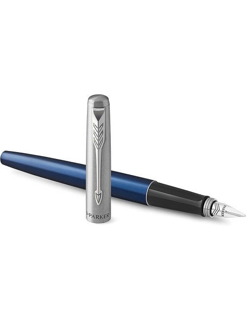 Parker Jotter Fountain Pen, Royal Blue Metal Body, Medium Point, Blue Ink, Includes Gift Box