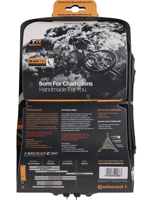 Continental Mountain Bike ProTection Tire - Black Chili, Tubeless, Folding Handmade MTB Performance Tire (26", 27.5", 29")