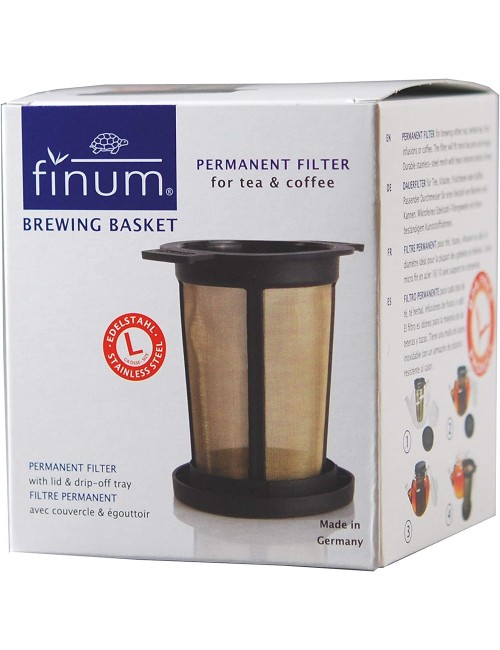 Finum Reusable Stainless Steel Coffee and Tea Infusing Mesh Brewing Basket, Large, Black