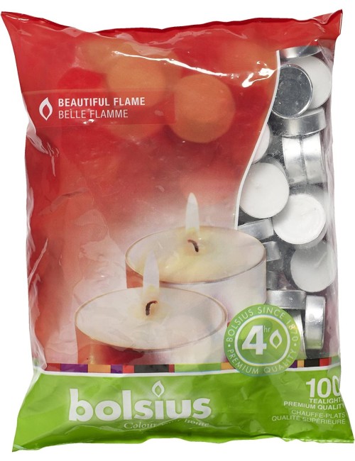 BOLSIUS 100 Pack Tealights White Candles - Unscented Lights with 4 Hour Burning Time - Premium European Quality - Special for