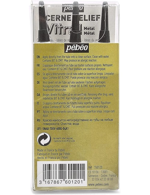 PEBEO 3 x 20 ml Vitrail Cerne Relief Glass Outliner Set, Metal Silver/Gold/Copper