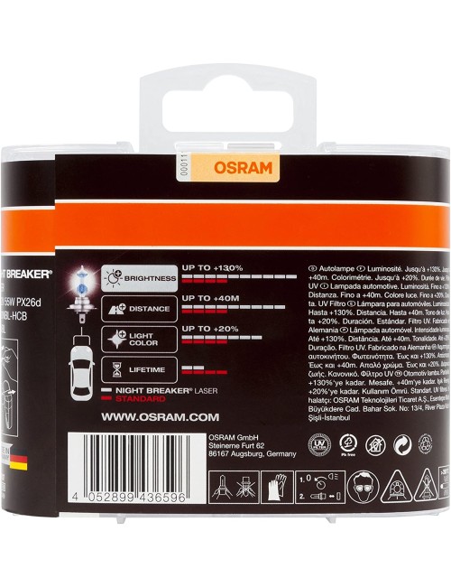 OSRAM Night Breaker Laser H7 Car Halogen Headlight Bulbs 55W (2 Pack)