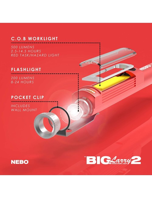 NEBO 500 Lumen Work Light: 200 Lumen Top Positioned Flashlight, Anodized Aircraft-Grade Aluminum Body Steel Clip and Magnetic