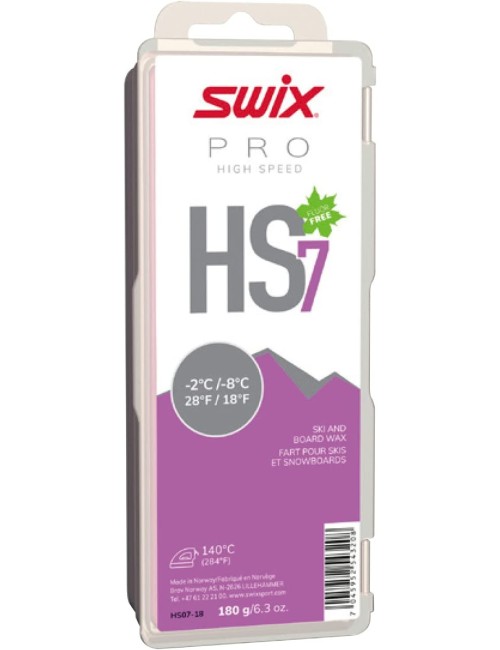 Swix HS07-18 - HIGH Speed Wax - HS7 Violet - 18 to 28 Degrees Fahrenheit - 180g Bar - Fluoro Free - Ski or Snowboard - FIS