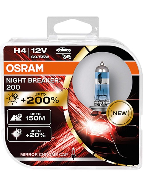 OSRAM NIGHT BREAKER 200, H4, +200% more brightness, halogen headlight lamp, 64193NB200-HCB, 12V, Duo Box (2 lamps), bianco
