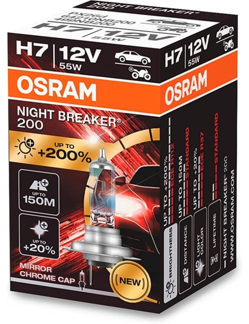 OSRAM 64210NB200 Night Breaker 200 Laser Halogen bulb-H7-12V/55W-single Piece