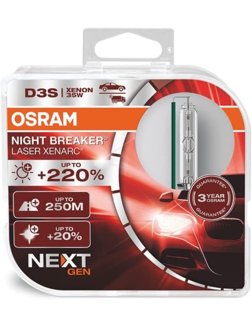 OSRAM XENARC NIGHT BREAKER LASER D3S, Next Generation, 220% more brightness, HID xenon bulb, 66340XNN-HCB, Duo Box (2 lamps)