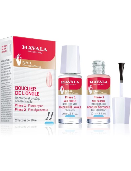 Mavala Nail Shield, 2 Count, Phase 1 & 2, Clear Nail Polish Top Coat, Nail Strengthener, Nail Growth & Nail Hardener Treatment,