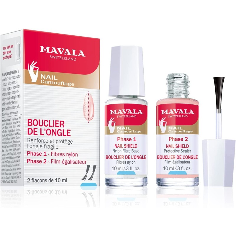 Mavala Nail Shield, 2 Count, Phase 1 & 2, Clear Nail Polish Top Coat, Nail Strengthener, Nail Growth & Nail Hardener Treatment,