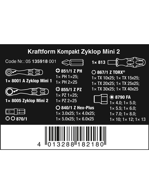 Wera - 5135918001 Kraftform Kompakt Zyklop Mini, Set of 27