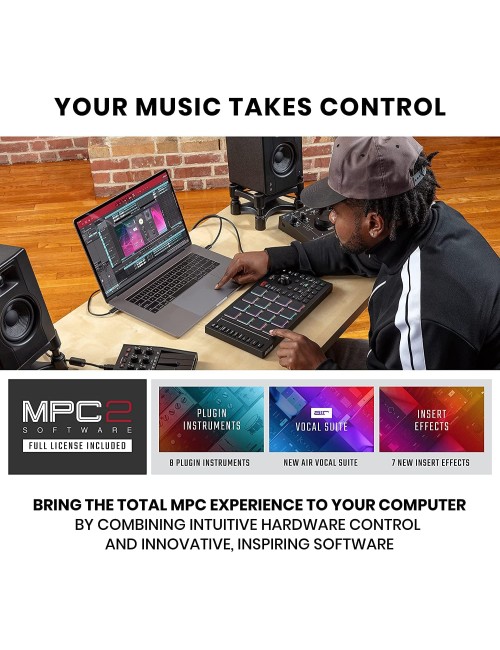 Akai Professional MPC Studio MIDI Controller Beat Maker with 16 Velocity Sensitive RGB Pads, Full MPC 2 Software, assignable