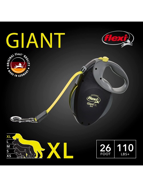 FLEXI Giant Retractable Dog Leash (Tape), for Dogs Up to 110lbs, 26 ft, X-Large, Black/Grey