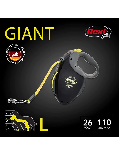 FLEXI Giant Retractable Dog Leash (Tape), for Dogs Up to 110lbs, 26 ft, X-Large, Black/Grey