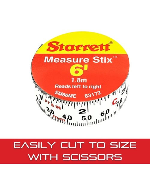 Starrett Tape Measure Stix with Adhesive Backing - Mount to Work Bench, Saw Table, Drafting Table - 3/4" x 6', English Metric,