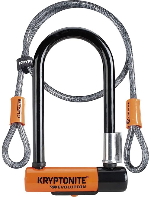 Kryptonite Evolution Mini-7 Bike U-Lock with Cable, Heavy Duty Anti-Theft Bicycle U Lock, 13mm Shackle and 10mm x4ft Length