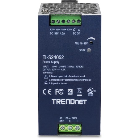 TRENDnet 240 W Single Output Industrial DIN-Rail Power Supply, TI-S24048, Extreme Operating Temp Range -25 to 70 °C(-13 to 158