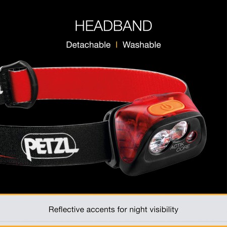 Petzl ACTIK CORE Headlamp - Powerful, Rechargeable 600 Lumen Light with Red Lighting for Hiking, Climbing, and Camping - Grey
