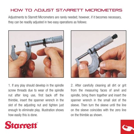 Starrett 436.1XRL-1 Outside Micrometer, Ratchet Stop, Lock Nut, Carbide Faces, 0-1" Range, 0.001" Graduation
