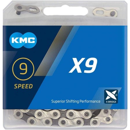 KMC Bike Chain X9, High Performance Bicycle Chain, Unbeatable Durability & Easy Mounting with X-Bridge Outer Plate, Shifting