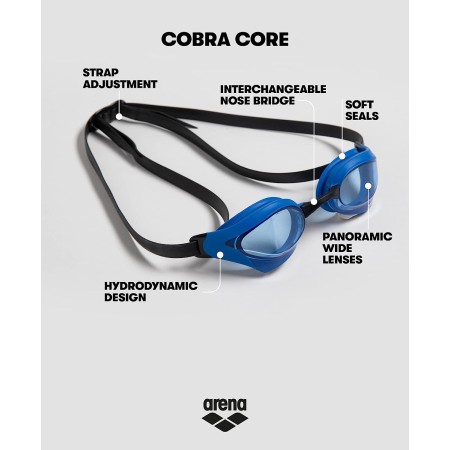 Arena Unisex Cobra Core Swim Goggles for Men and Women No Leak No Fog Max Comfort Standard Mirror/Non-Mirror Lens