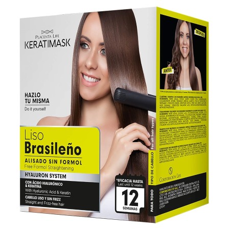 Brazilian Straightening Kit with Keratin and Hyaluronic Acid, Free of Formol and Parabens, 12 Weeks of Professional