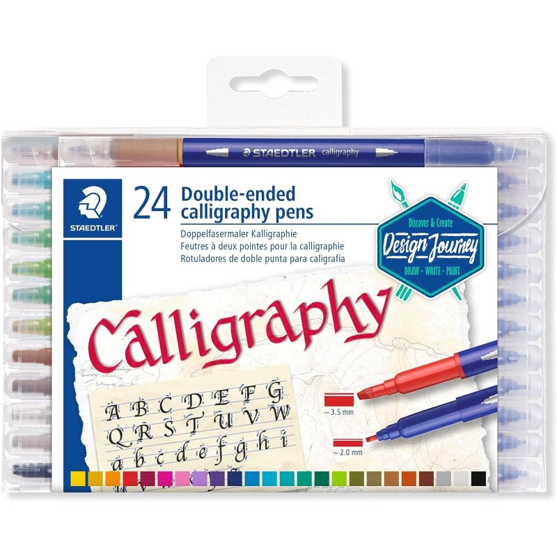 STAEDTLER Double-Ended Calligraphy Pen Pack of 12 Assorted Colours, Model: 3005 TB12 ST