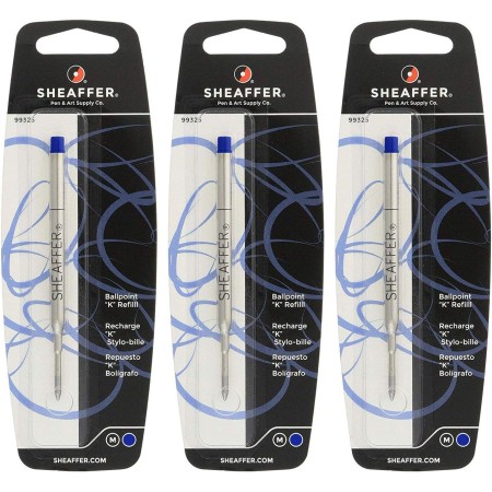 Sheaffer K Ballpoint Pen Refill, Medium Point, Blue Ink, 3/Pack (99325) by Sheaffer