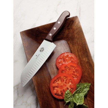Victorinox-Swiss-Army-Cutlery Rosewood Santoku Knife, Granton Blade, 7-Inch