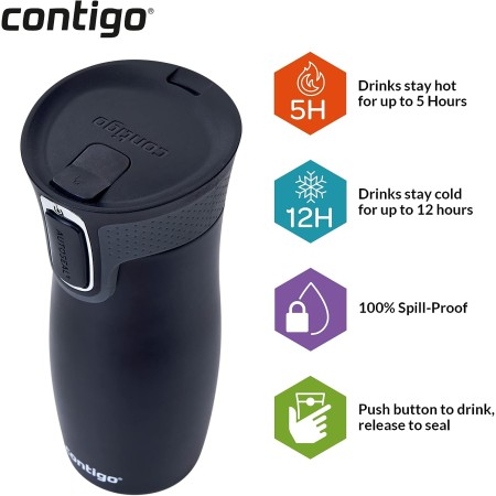 Contigo West Loop Autoseal Travel Mug, Stainless Steel Thermal Mug, Vacuum Flask, Leakproof Tumbler, Coffee Mug with BPA