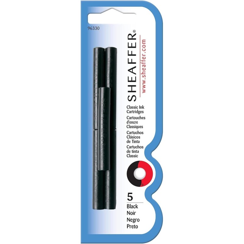 Sheaffer(R) Pen Refills, Ink Cartridges, Jet Black, Pack Of 5
