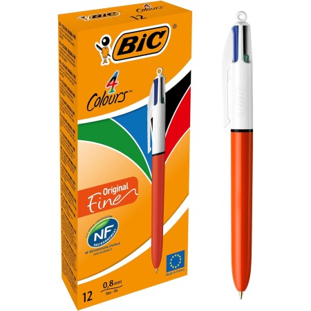 BIC - Refillable Ballpoint - Retractable Fine Point Four Ink Colours - Plastic Body - Set of 12
