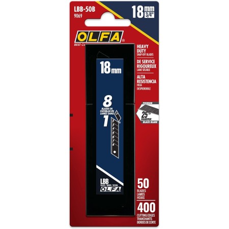 OLFA 18mm Heavy-Duty Ultra-Sharp, Snap Off Replacement Blades, 50 Blades (400 segments) LBB-50B - Snap-Off Utility Knife
