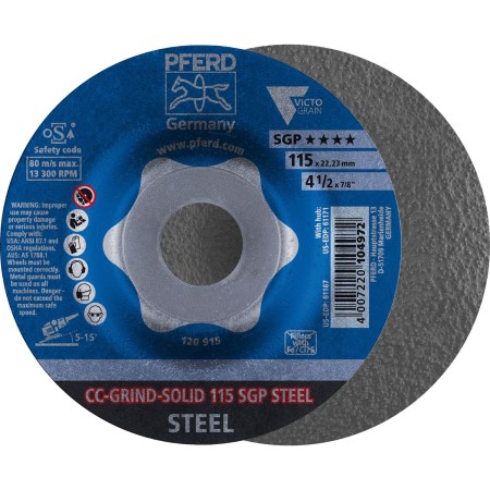 PFERD 61167 4-1/2" CC-Grind-Solid - 7/8" A.H. - SGP Steel Victograin (10pk)