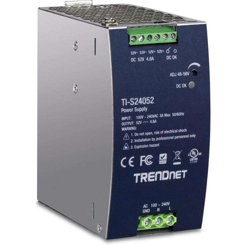 TRENDnet 120 W Single Output Industrial DIN-Rail Power Supply, Extreme -25 to 70 °C (-13 to 158 °F) Operating Temp, Power Supply