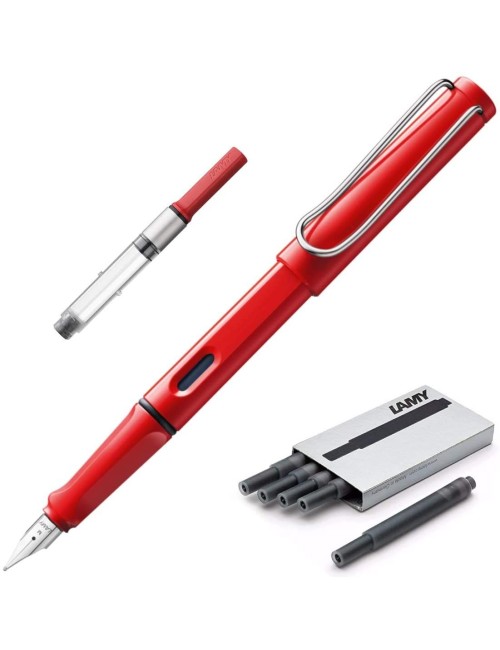 Boxiti Set - Lamy Safari Fountain Pen Charcoal, Fine Nib | 5 Black Ink Cartridges, Z28 Converter and Wipe