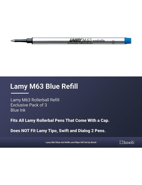 Boxiti Set - Lamy M63 Rollerball Refill Blue (Pack of 3) and Wipe