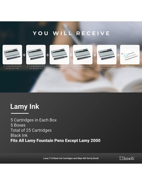Boxiti Set - Lamy Safari | Yellow | Fine Nib | 5 Black Ink Cartridges, Z28 Converter and Wipe