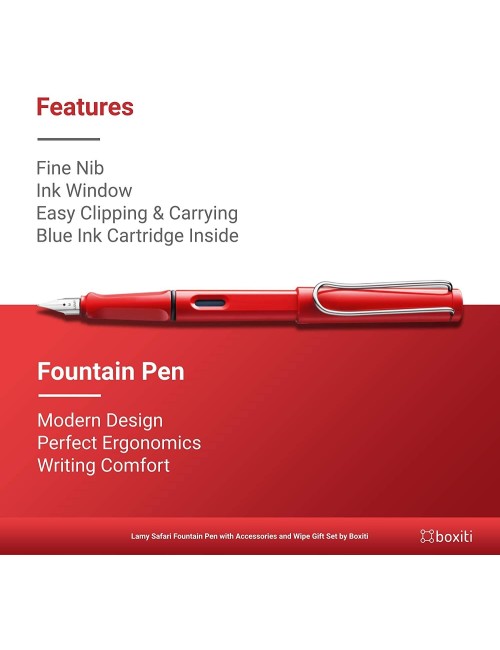 Boxiti Set - Lamy Safari | Yellow | Fine Nib | 5 Black Ink Cartridges, Z28 Converter and Wipe