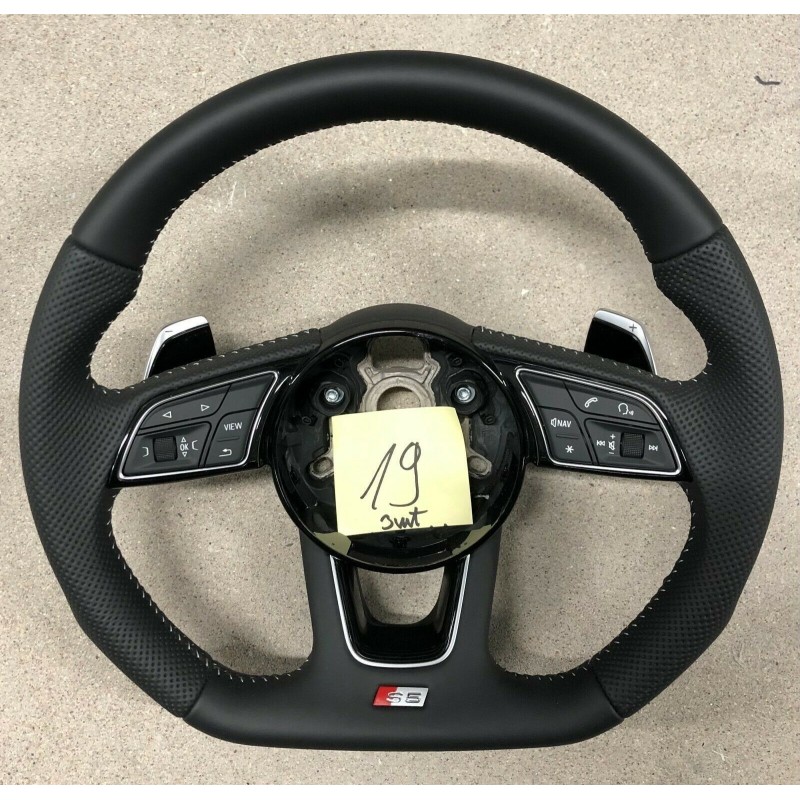 Audi S5-Line A4 A5 S4 S5 Leather Half Perforated Flat Bottom Steering Wheel 19