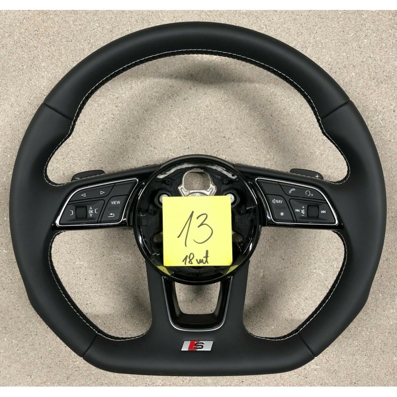 Audi A4 S4 A5 S5 Q5 SQ5 Flat Bottom Black Leather S-Line Steering Wheel 13